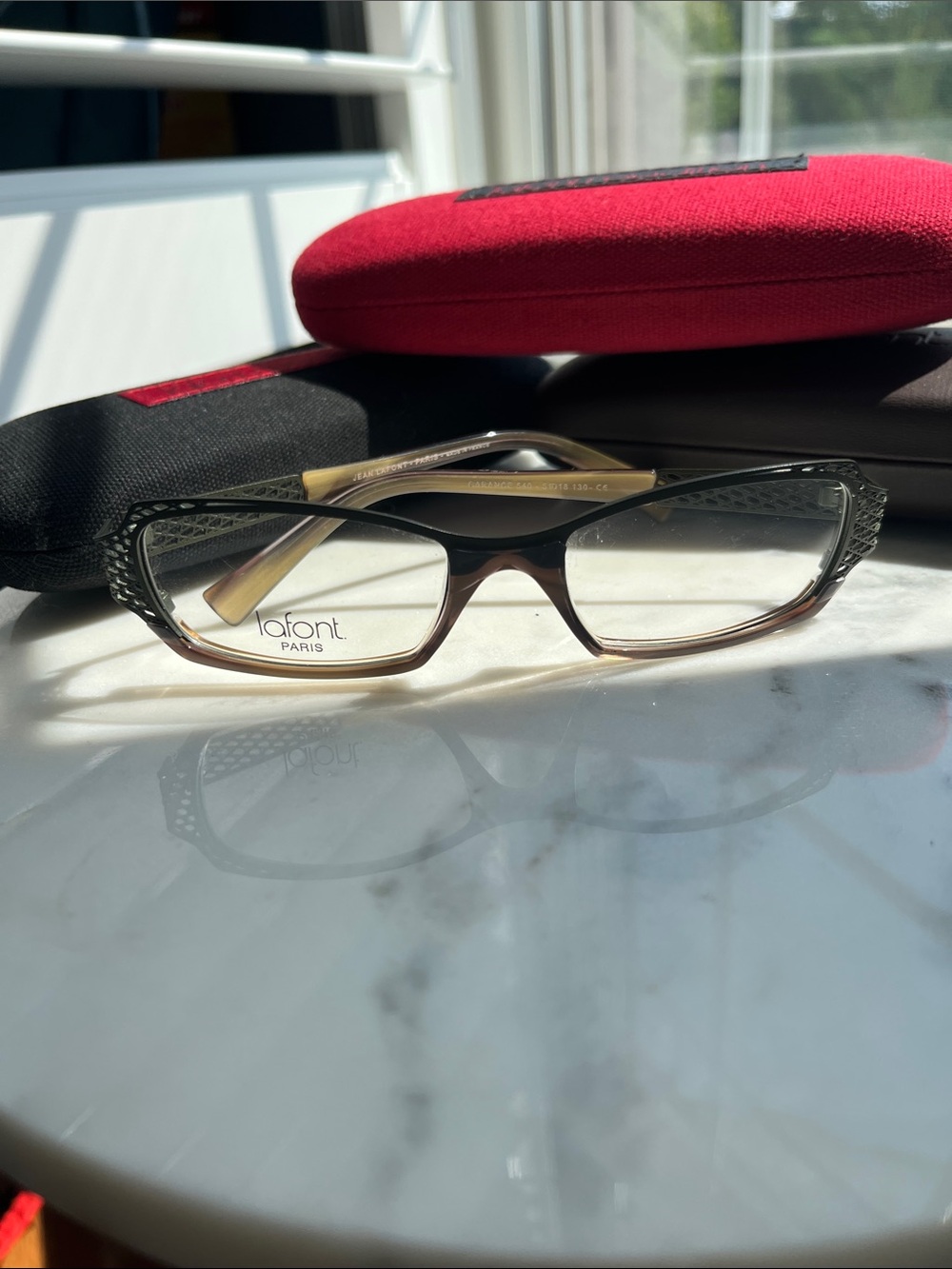 LaFont Garance 540 58/18/130. Khaki green w carmel!! Rare color. Sexy mesh metal